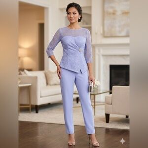 NEW $400 Retail Bridal Periwinkle Set Top & Pants Size 8 Mother of Bride/ Groom